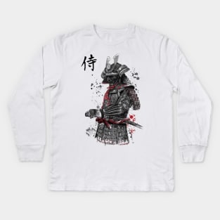 Samurai sumi-e Kids Long Sleeve T-Shirt